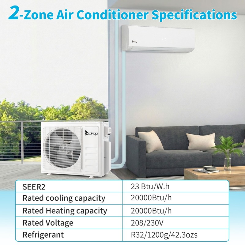 20000 BTU Dual Zone Ductless Mini Split Air Conditioner w/Heat 2x9000BTU 23 SEER gallery