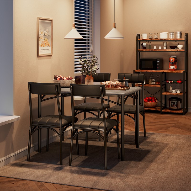 Dining Table Set 5 Piece Metal Table & 4 Chairs, Kitchen Breakfast Furniture gallery