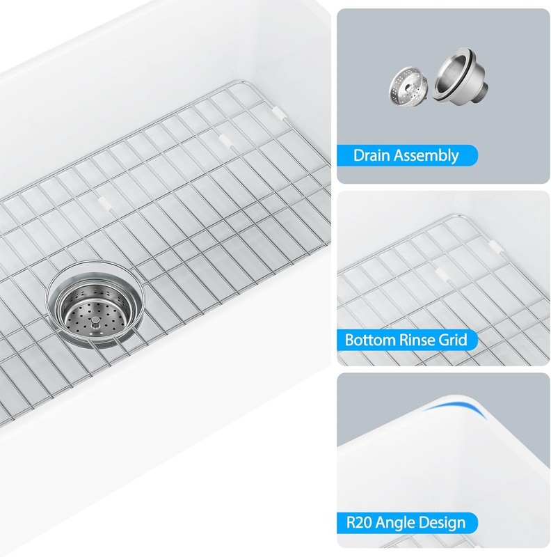 33/36In Ceramic Undermount Kitchen Sink W/Protective Bottom Grid Sink Strainer gallery