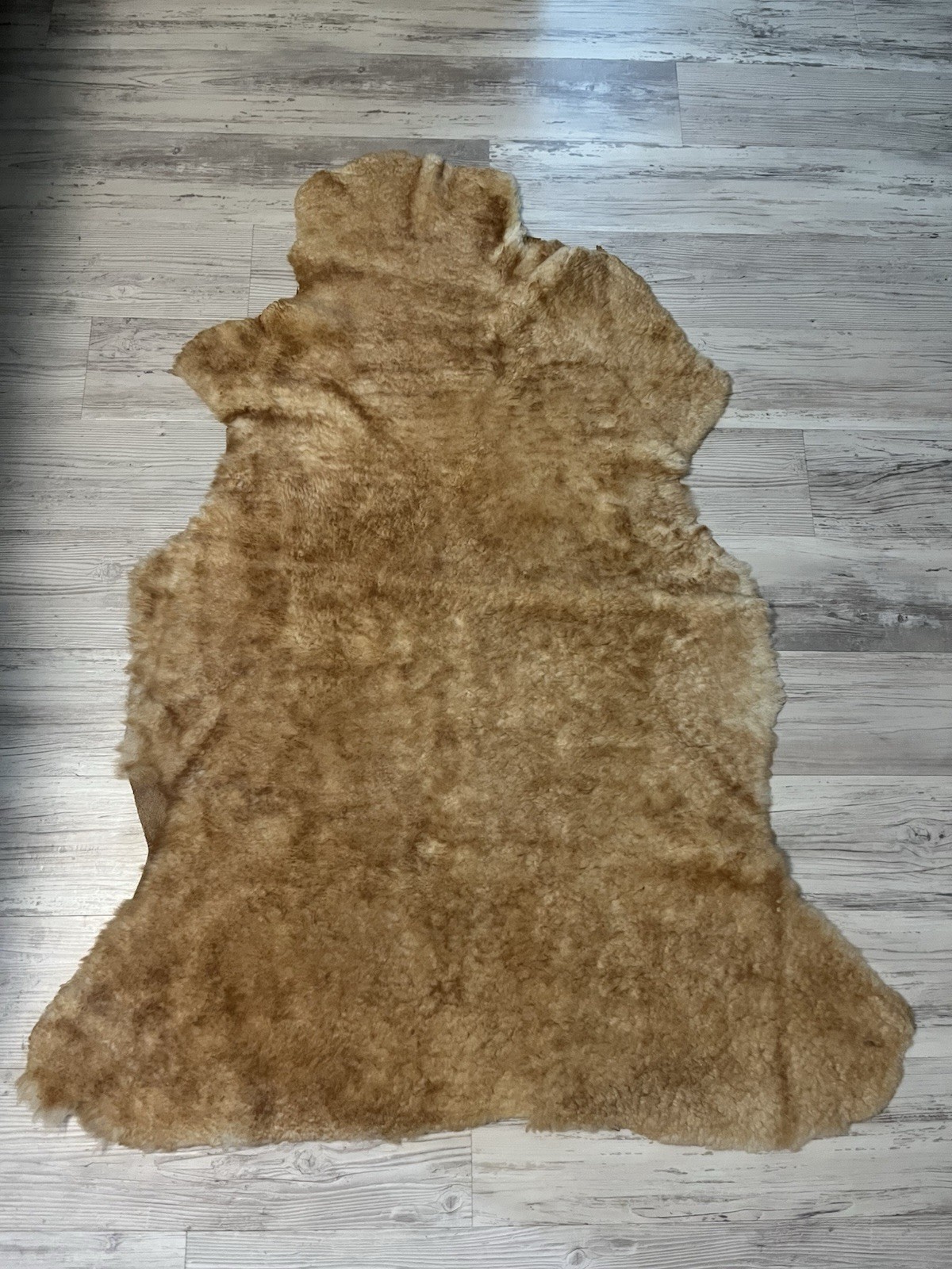 Genuine Sheepskin Shearling Rug Natural Tan Brown Lambskin Hide 48”x37” gallery