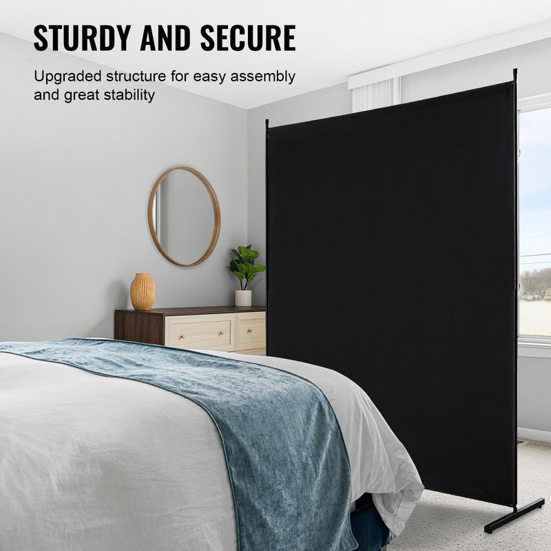 6FT Room Divider Single Panel Fabric Room Screen for Office Bedroom Black gallery