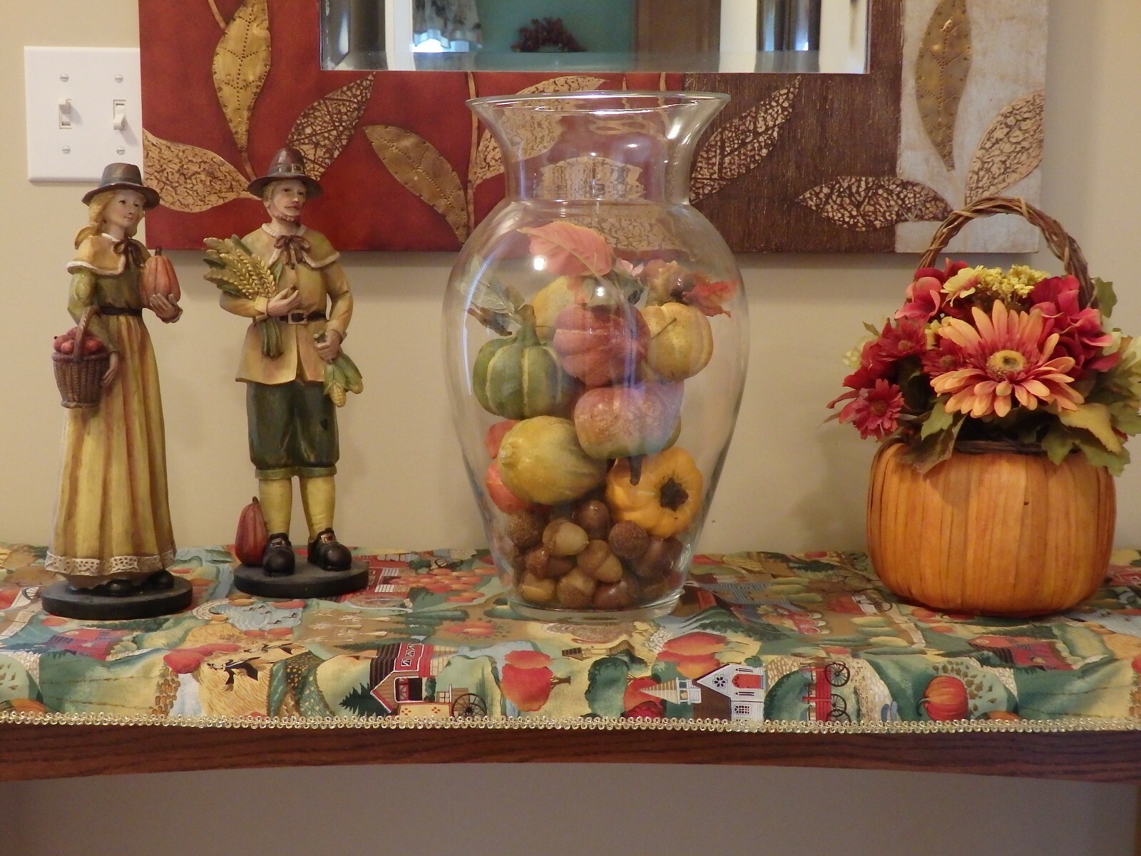 Handcrafted Thanksgiving Harvest Scene Table Runner 20" W x 59" L Gold Trim gallery