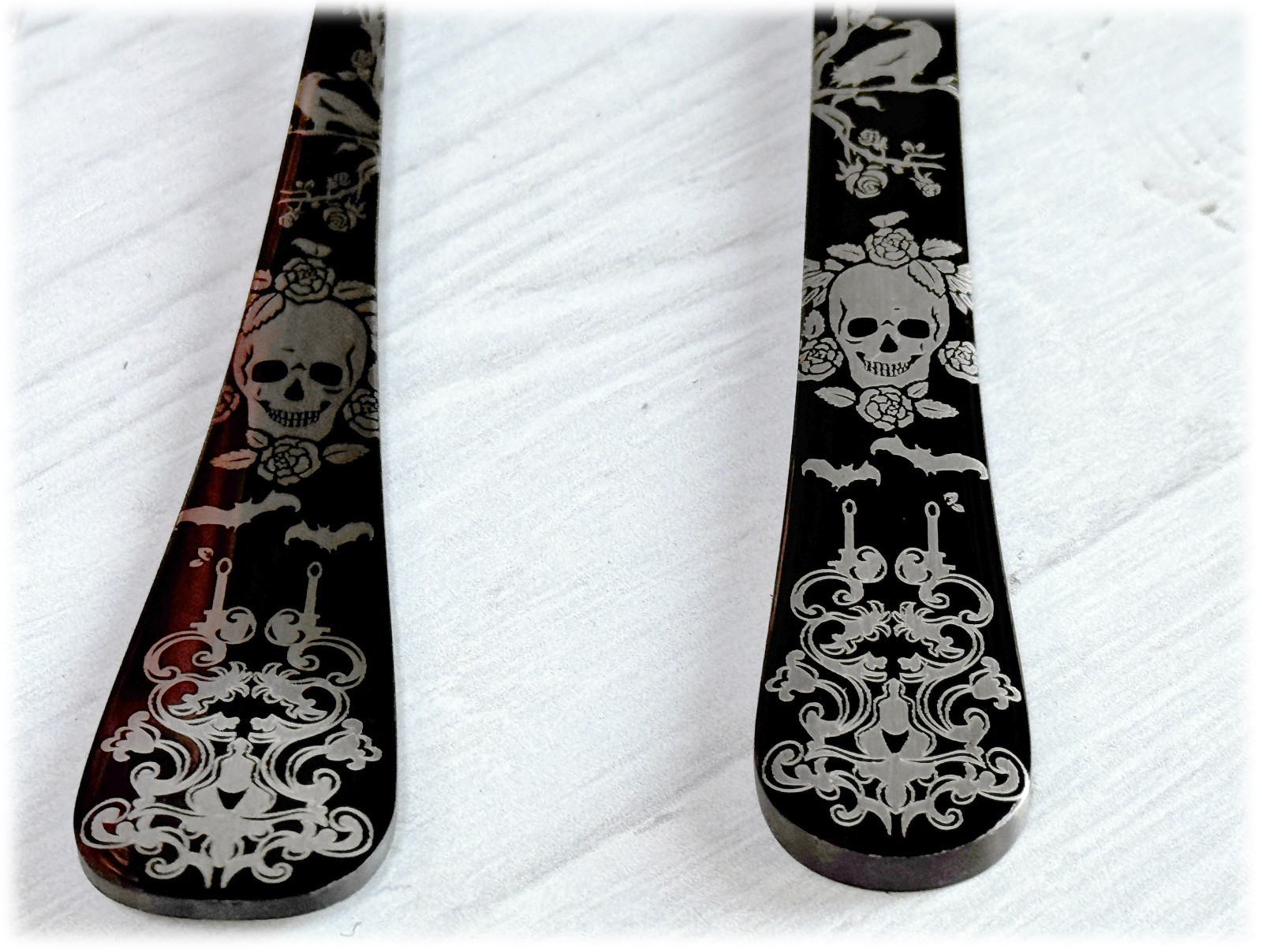 NEW Halloween Skull Gothic Design Matte Silver Black Stainless Flatware CHOOSE gallery