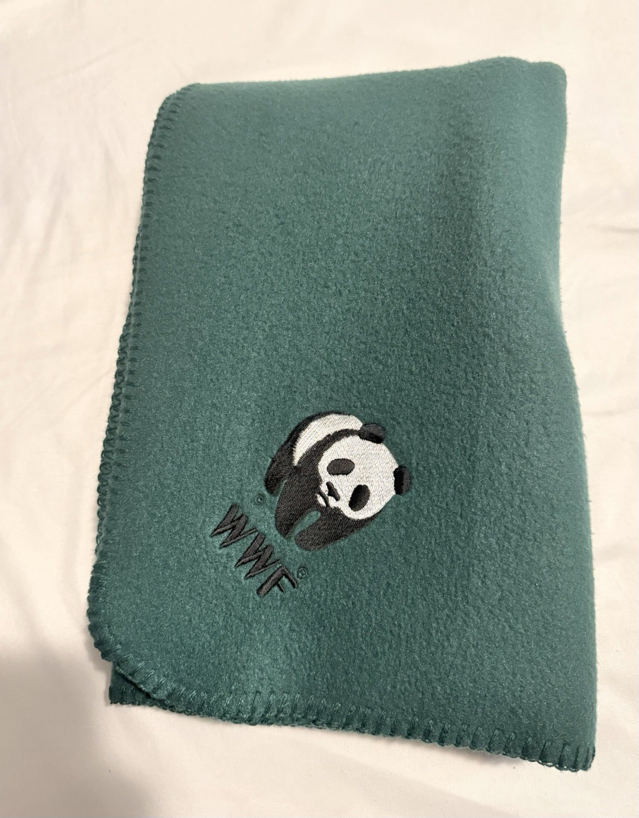 WWF Panda Embroidered Logo Dark Green Fleece Throw Blanket Size 60x77 Inches gallery