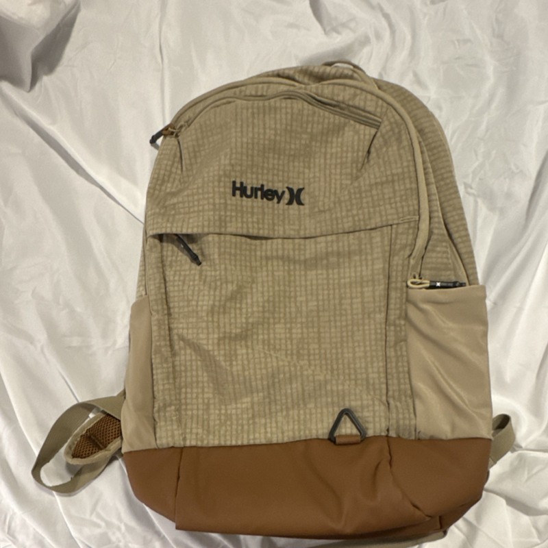 Hurley Beige Brown Hiking Backpack 4 Pockets Adjustable Straps Lightweight