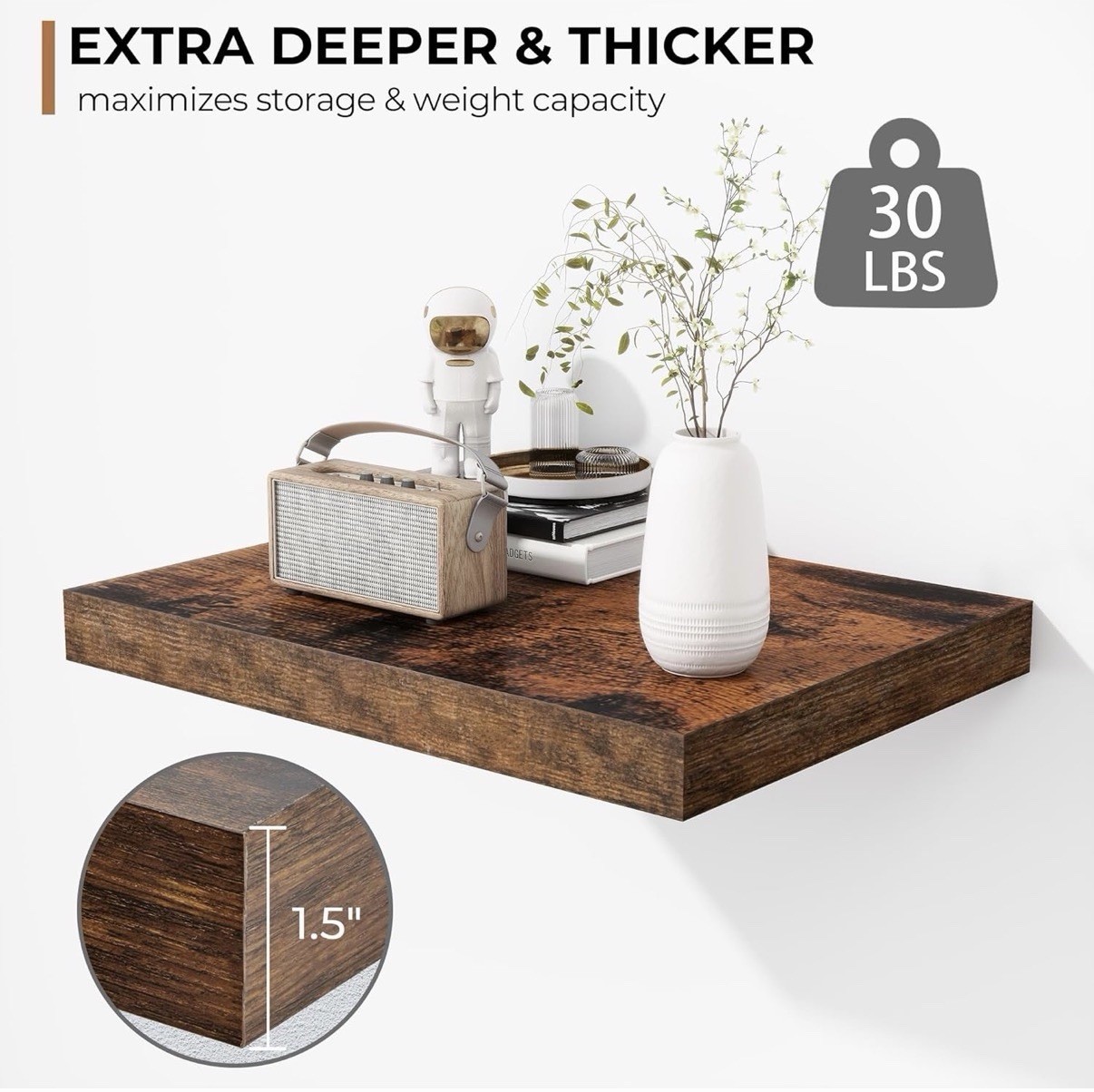 2 Pack 11-1/2 Inch Deep Rustic Floating Wall Shelves 15-5/8”W X 11-1/2”D X 2”H gallery