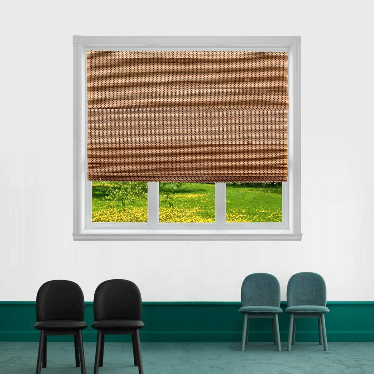 TJ GLOBAL Cordless Bamboo Roman Window Blind Sun Shade, Light Filtering... gallery