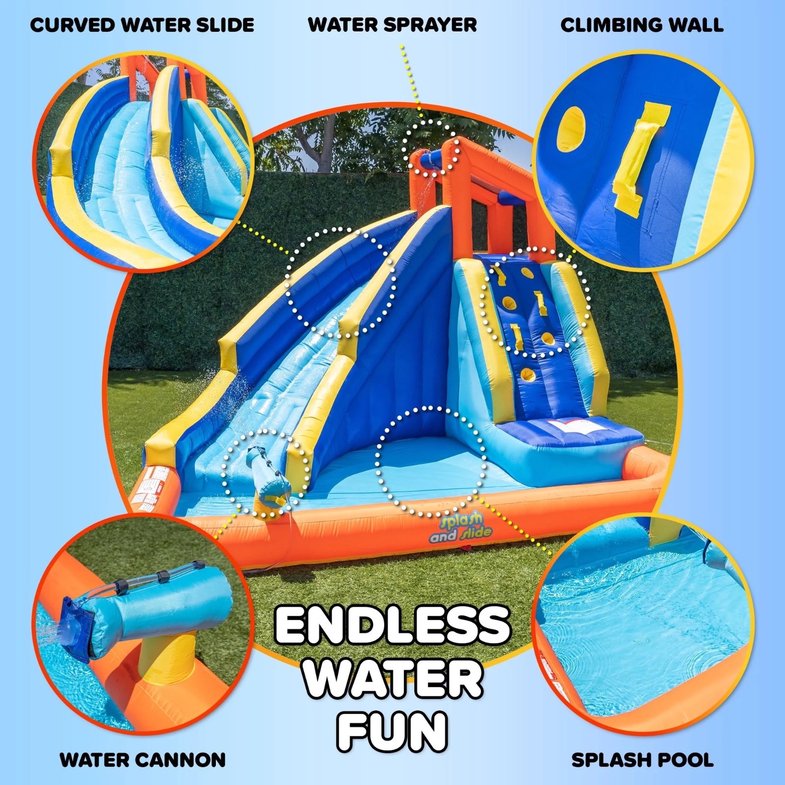 Sportspower Big Wave II Inflatable Water Slide with Climbing Wall & Splash Pool, gallery