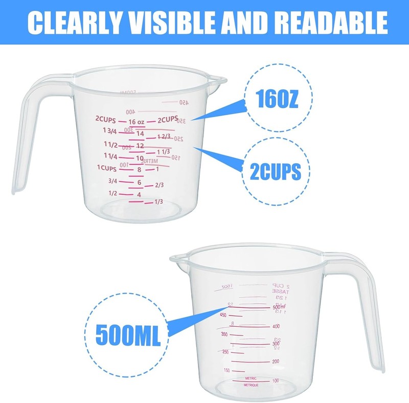 3 Pack Measuring Cup Set – 250ml, 500ml, 1000ml Plastic Cups for Kitchen Use gallery