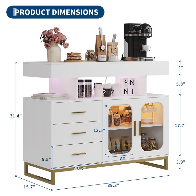 LED Buffet Cabinet Dimmable Sideboard Coffee Bar W/ Charging Station & RGB Light gallery