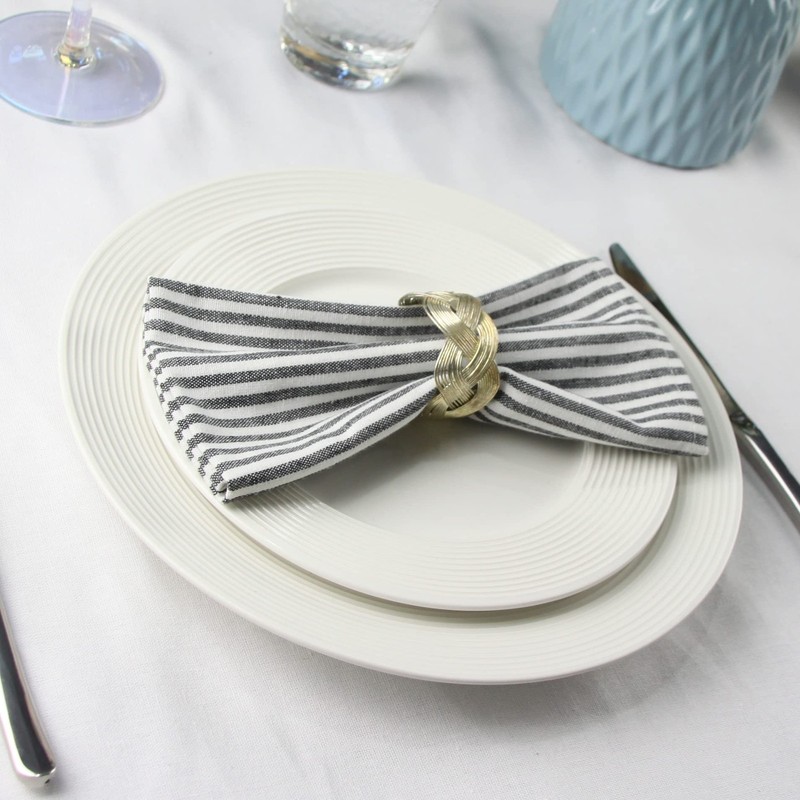 Plain Striped Cotton Linen Blended Dinner Cloth Napkins - Set of 12 (40 x 30 ... gallery