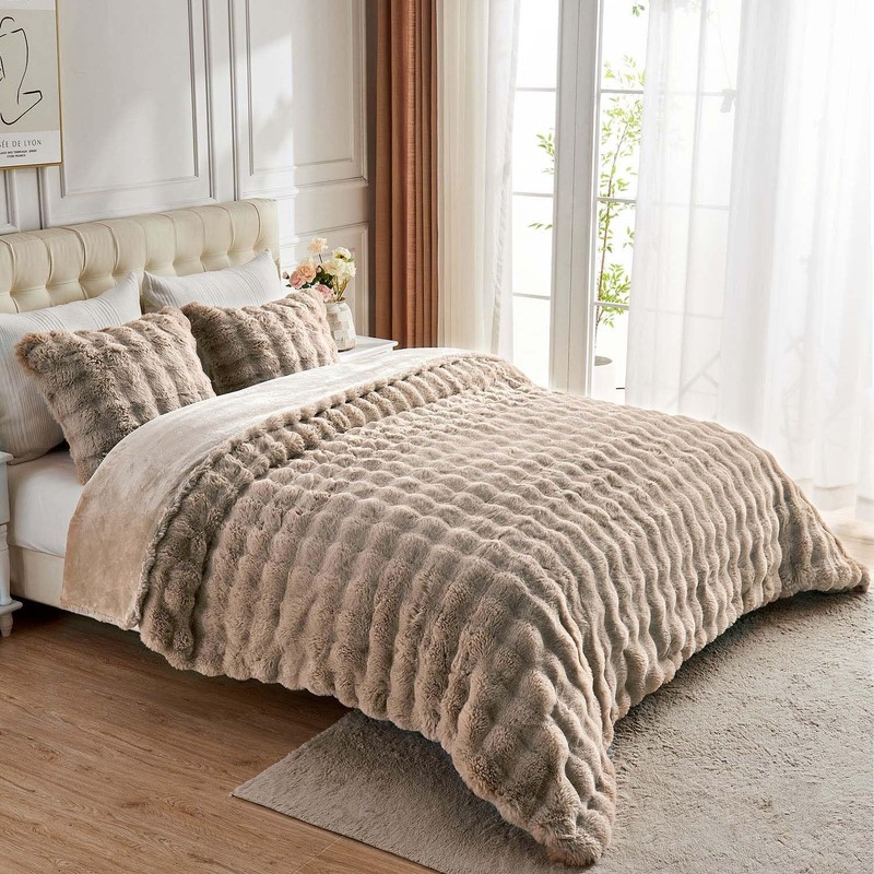 Fluffy Comforter Cover Set - Rabbit Fluff Faux Fur Linen Duvet Cover Queen Si... gallery