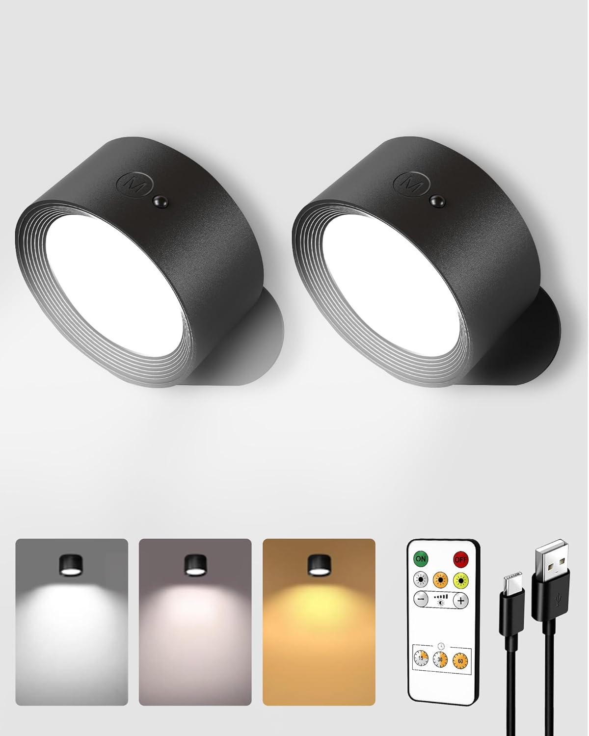 LED Wall Mounted Lights, Rechargeable Wall Sconces Lamp, 3 Color Temps & Remote gallery