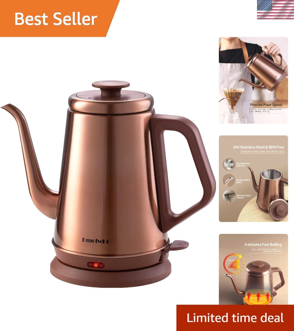 1000W Gooseneck Electric Kettle - 1.0L Stainless Steel, Auto Shut-Off & Copper gallery