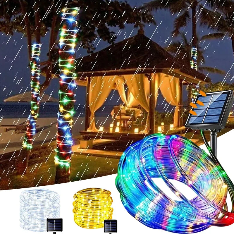 Solar powered led rope patio string fairy lights waterproof outdoor garden Decor gallery