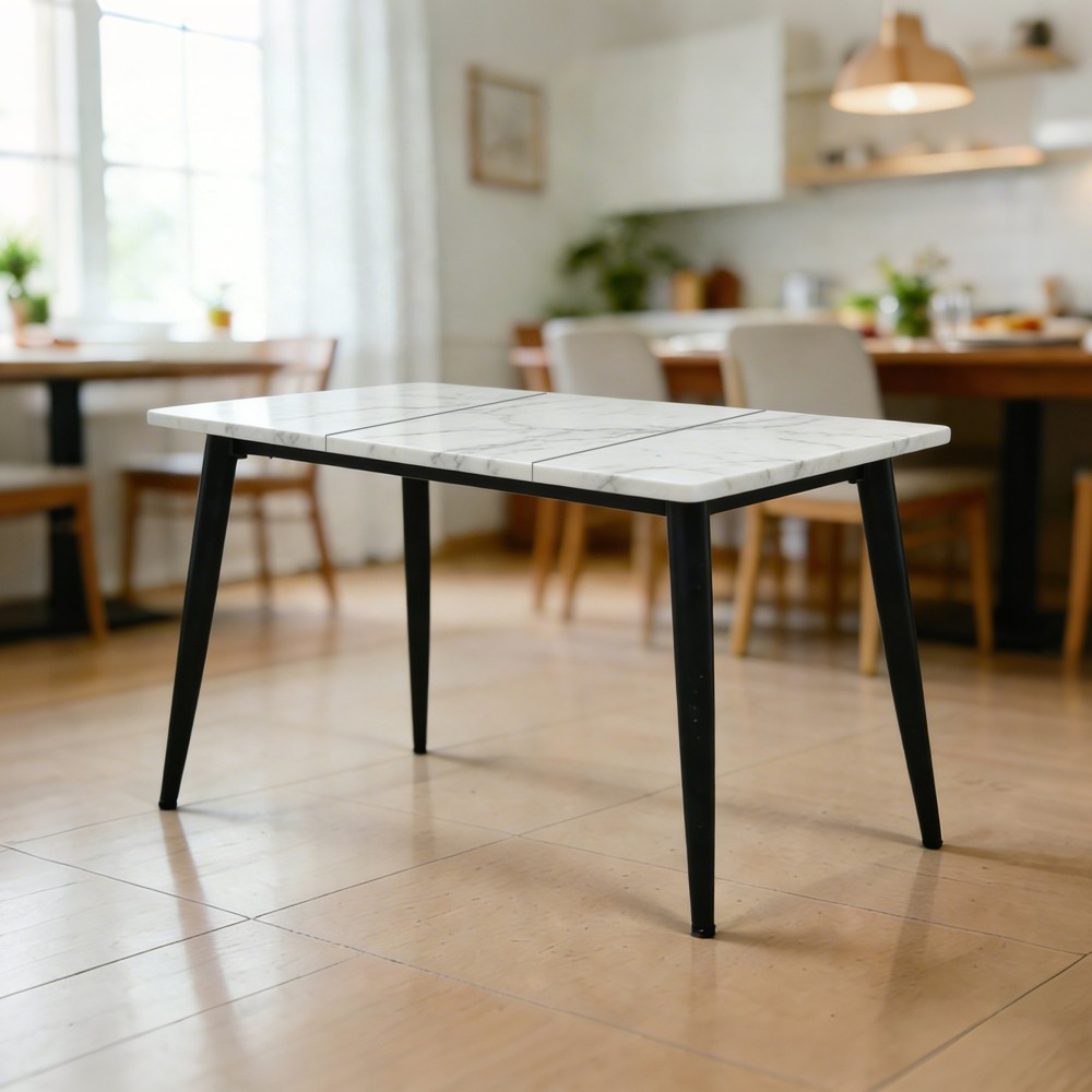 Rectangular Wooden Dining Table White Wood Metal Frame 4 6 Seater Space Saving gallery