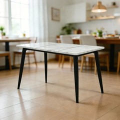 Rectangular Wooden Dining Table White Wood Metal Frame 4 6 Seater Space Saving
