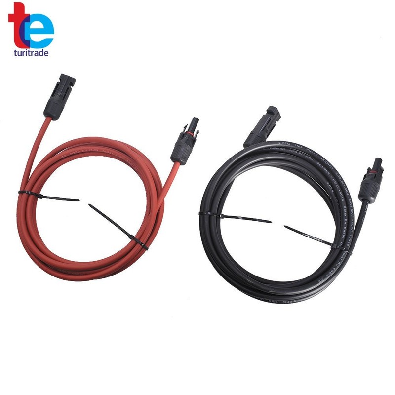 1 Pair Black + Red 10AWG Solar Panel Extension Cable Wire Connector 10 Feet gallery