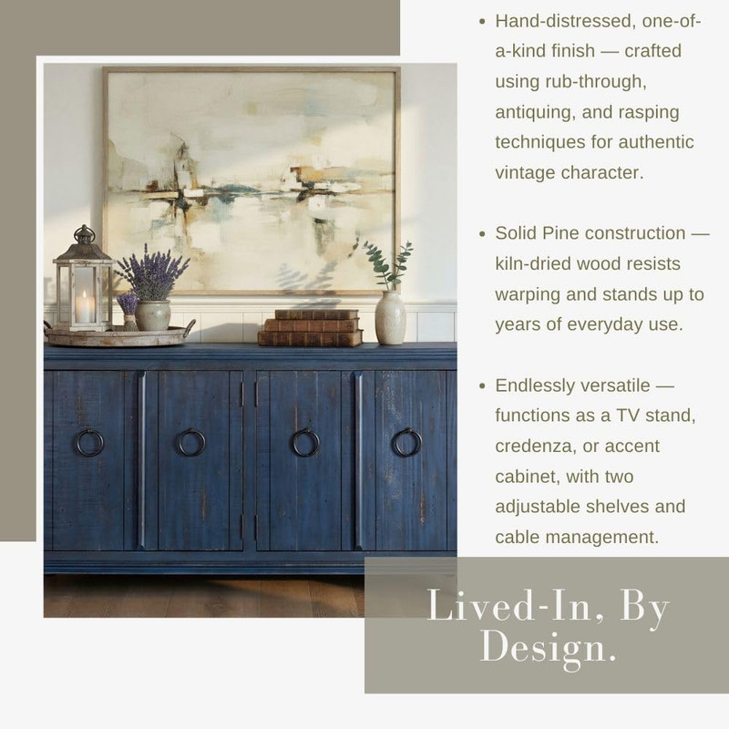 Garden District Rustic Blue Solid Wood 65" TV Stand gallery