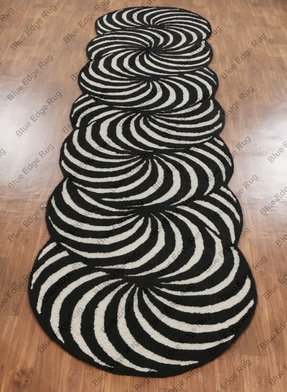 Wide Runner Optical Pattern 3'0''x12'0'' ft Handmade Tufted 100% wool Area Rugs gallery