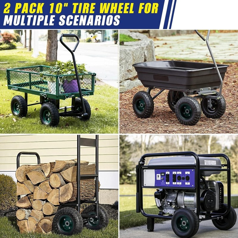 10" Flat Free Tires Solid Pneumatic Tires Wheels for Wheelbarrow/Lawn Mower New gallery