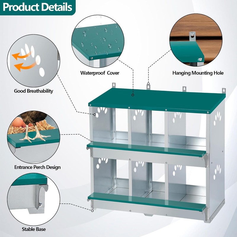 Toriexon Chicken Nesting 6 Compartment Metal Nesting 6 Room Wall Mountable gallery