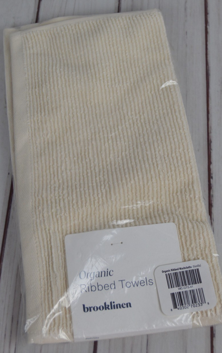 Brooklinen 100% Organic Cotton Ribbed Washcloths Vanilla Set 2 WC-GTS-41 NEW gallery