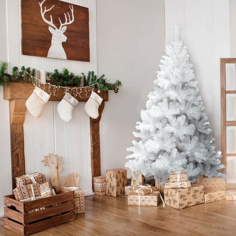 4ft/5ft/6ft/7ft White Christmas Tree Bushy With Blue LED Lights Pine Decor US gallery