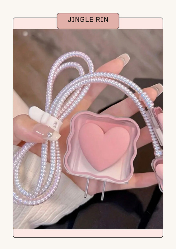 5pcs Pink Heart-Shaped Charger Protective Cover Compatible With Iphone 18W/20W gallery