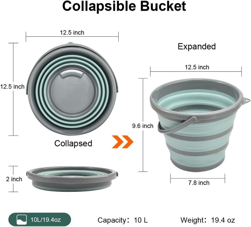 Collapsible Bucket 10L Foldable Cleaning Bucket w/ Handle & Squeegee Portable gallery