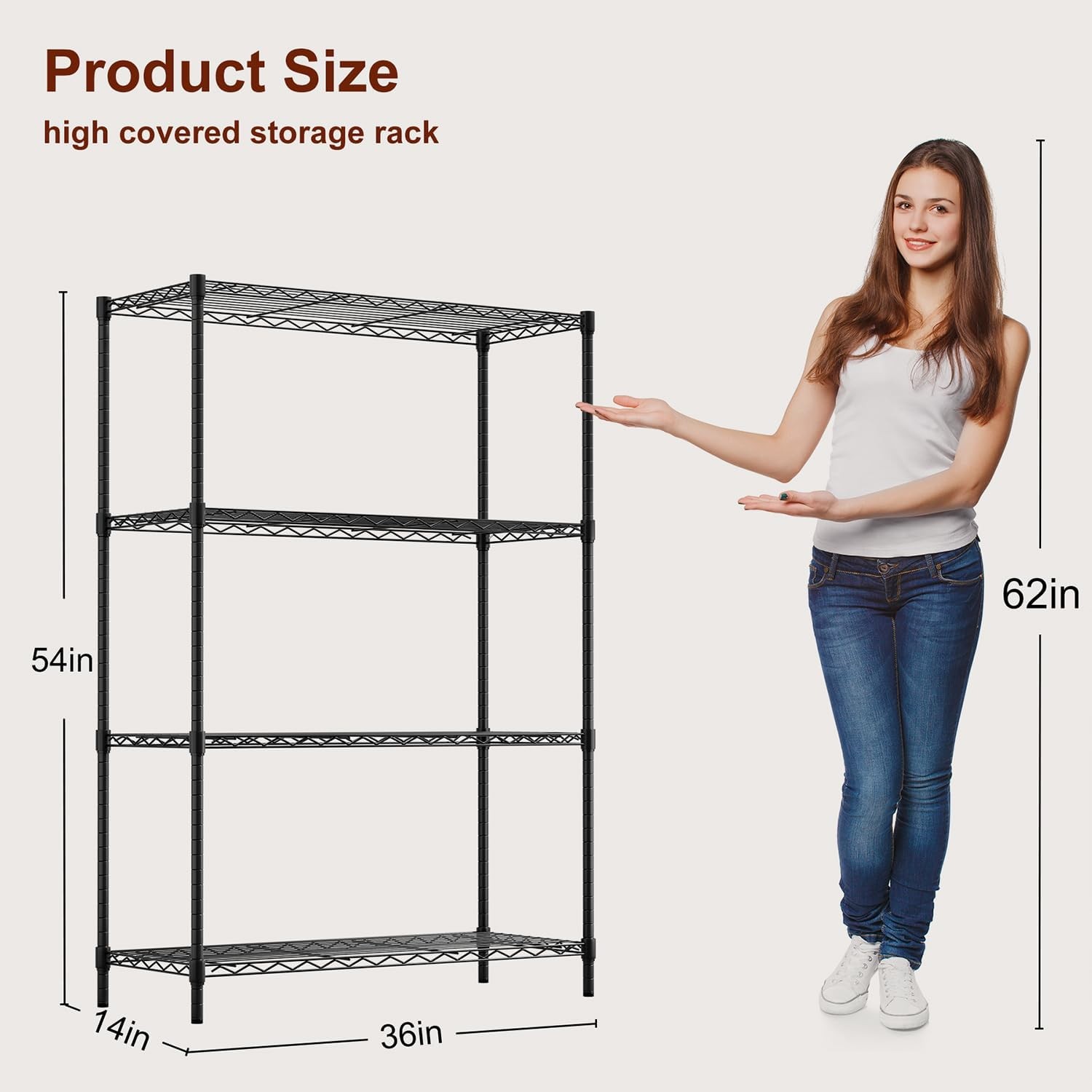 BestOffice | 4-Tier Wire Storage Shelves | 36x14x54 | Black gallery