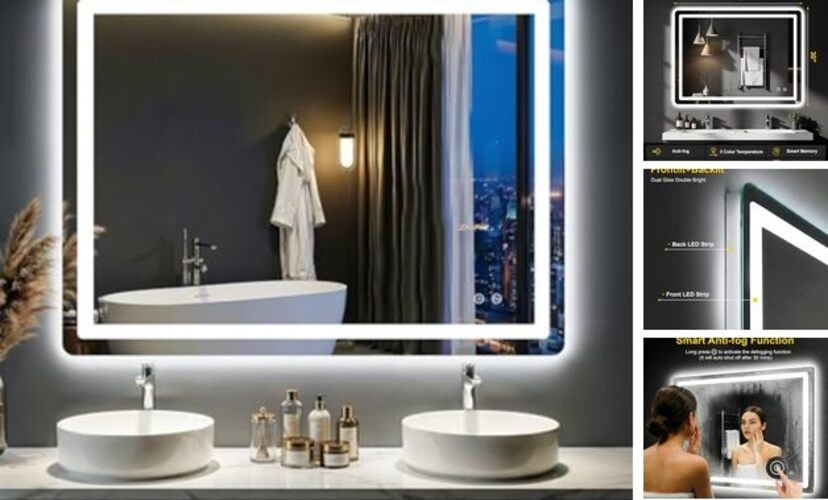 LED Bathroom Mirror with Lights - Anti-Fog, Dimmable, 40"L x 30"W 3 Light Modes gallery