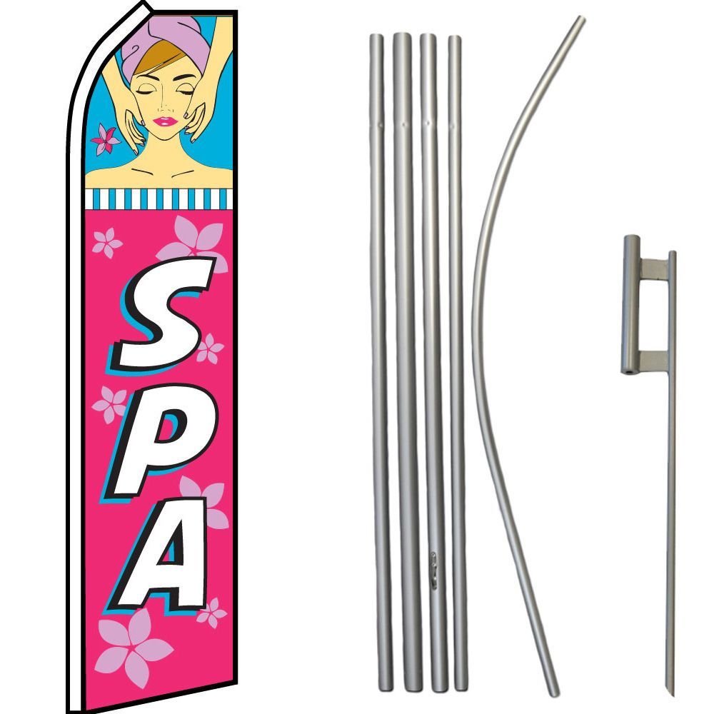 SPA Pink / White Swooper Flag & 16ft Flagpole Kit/Ground Spike gallery