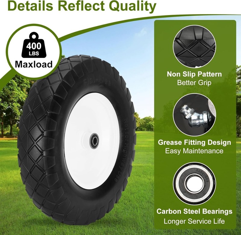 High-Performance 16" Flat Free Wheelbarrow Tires - Universal Fit, 400 lbs gallery