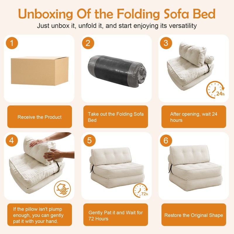 Single Folding Sofa Bed, Convertible Sleeper Chair Bed Couches w/ Dual-Pillow gallery
