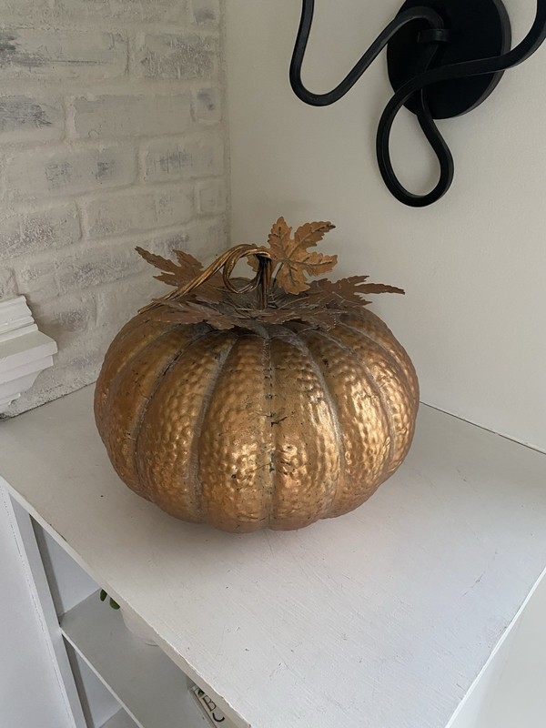 Handcrafted Hammered Copper Swirling Stem Metal Pumpkins Porch Decoration Large gallery