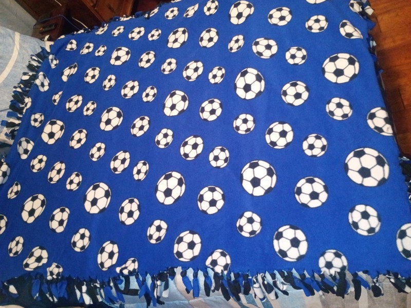 ⚽ Fleece Soccer Ball Throw Blankets ⚽ Sports Fringe Blue & Black❗⚽ 60" x 50"⚽ gallery