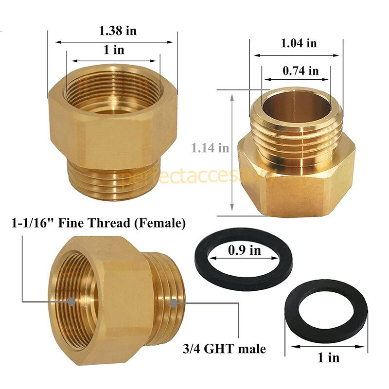 Hose Bib Adapter 1-1/16" Fine Thread (Female) to 3/4" GHT Male Faucet Fitting US gallery