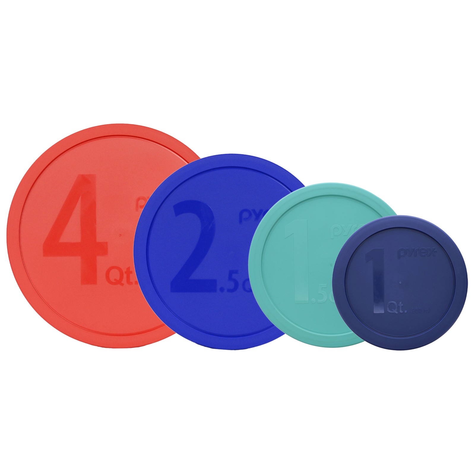 Pyrex 322-PC Blue, 323-PC Sun Bleach Turquoise, 325-PC Cadet Blue, 326-PC Red L gallery