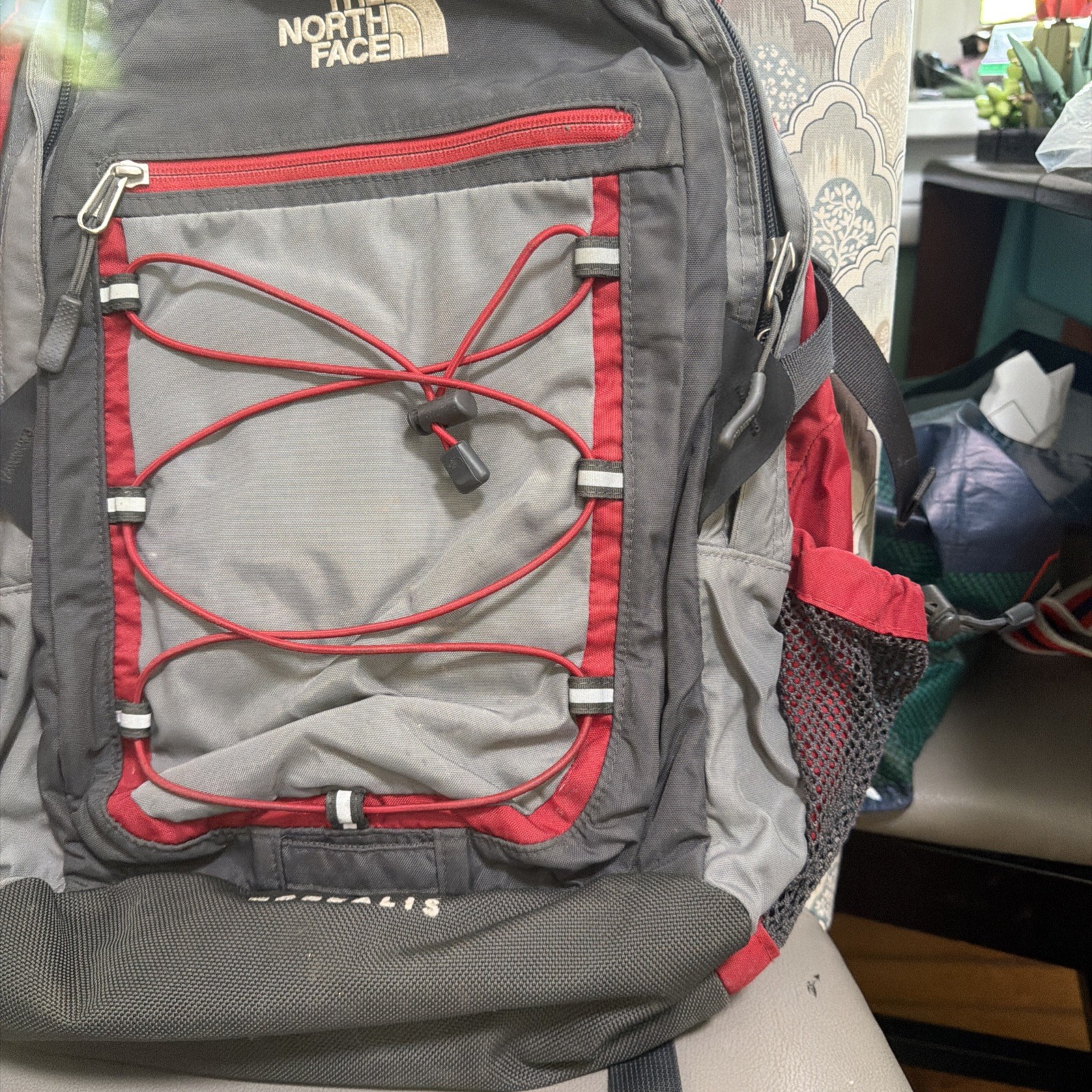 North Face Borealis Backpack Grey Red Preowned 3