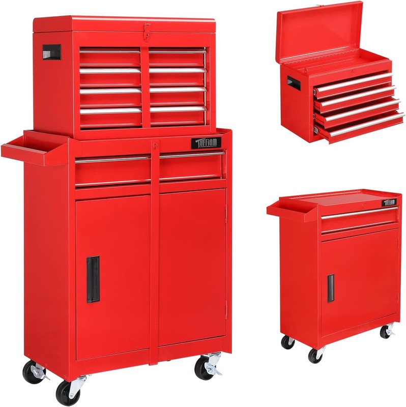 Rolling Tool Chest Storage Cabinet Mechanic Tool Organizer Box with Drawers Red gallery