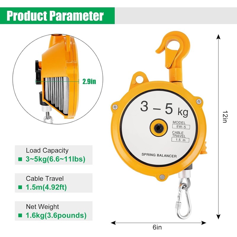 Retractable Spring Balancer 3~5kg Spring Loaded Hanging Tool 5kg 6.6~11lbs gallery