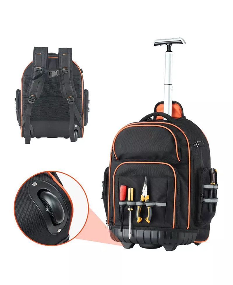 Rolling Tool Backpack on Wheels, 110 Lb Capacity, 45 Pockets, Heavy-Duty Tool Or