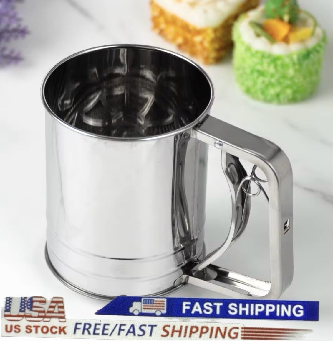 Stainless Steel Flour Sifter for Baking, Powder Sugar Shaker with Hand Press/US gallery