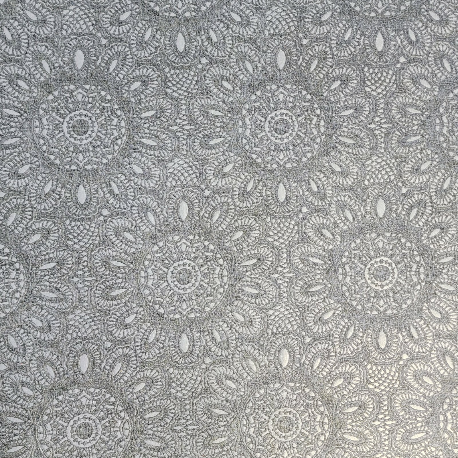Lace flowers pattern Gray Silver metallic faux fabric textured Wallpaper roll 3D gallery