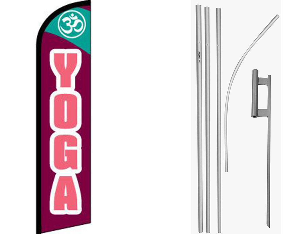 Yoga Pink /White Windless Banner Flag & 16ft Flagpole Kit /Ground gallery