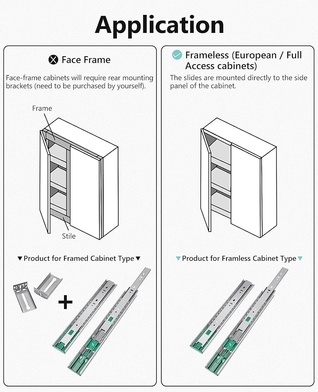Soft-Close Drawer Slides Ball Bearing Full Extension 10"-28" 100lb Weight Limit gallery