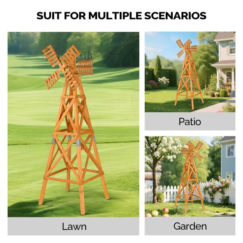 6 FT Wood Windmill Backyard Garden 2-Layer Cross-Jointed Weathervane with Head gallery
