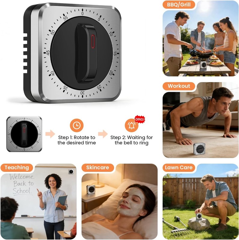 Mechanical Kitchen Timer with Magnet: Wind Up Cooking Timer Clock with Loud gallery