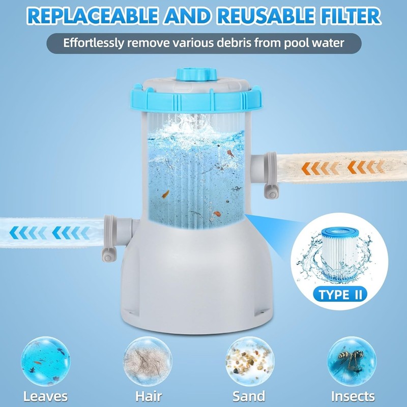 Standard Series Above Ground Pool Filter Pump 800 GPH Flow Rate, Catridge Filter gallery